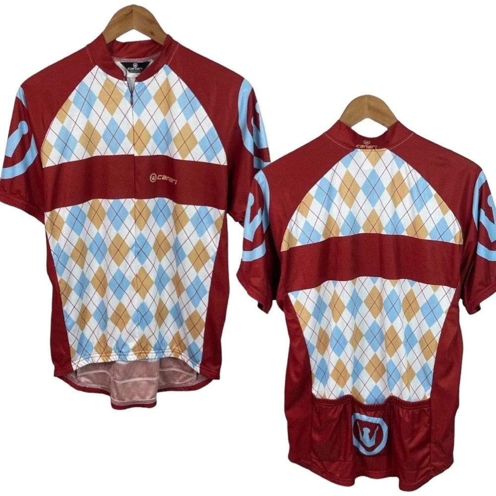 TS843 Mens CANARI Cycling Bike Argyle Zip Road Jersey L